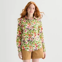 St. John's Bay Womens Cuffed Long Sleeve Regular Fit Button-Down Shirt