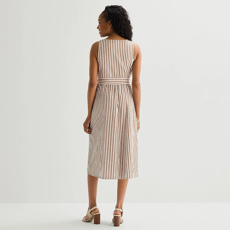 St. John's Bay Womens V Neck Sleeveless Striped A-Line Dress