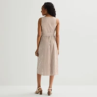 St. John's Bay Womens V Neck Sleeveless Striped A-Line Dress