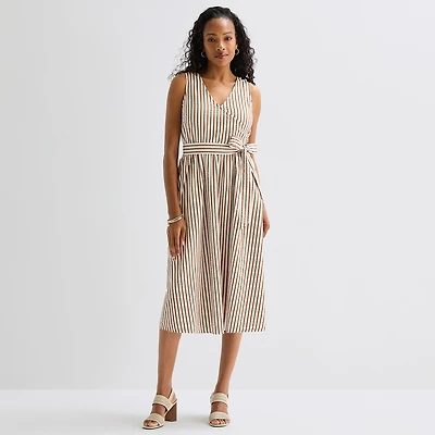 St. John's Bay Womens V Neck Sleeveless Striped A-Line Dress
