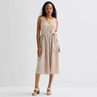 St. John's Bay Womens V Neck Sleeveless Striped A-Line Dress