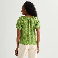 St. John's Bay Womens Round Neck Short Sleeve Regular Fit Button-Down Shirt