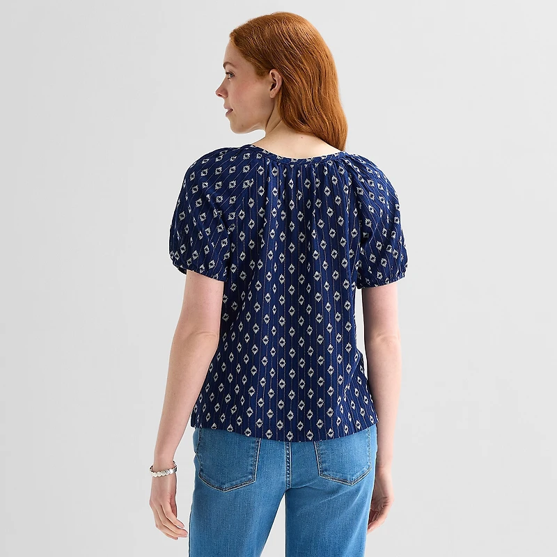 St. John's Bay Womens Round Neck Short Sleeve Regular Fit Button-Down Shirt