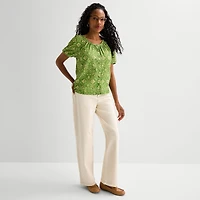St. John's Bay Womens Round Neck Short Sleeve Regular Fit Button-Down Shirt