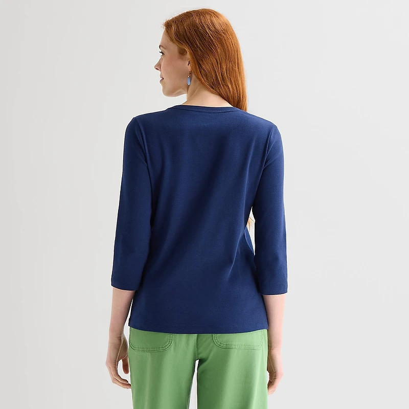 St. John's Bay Womens V Neck 3/4 Sleeve T-Shirt
