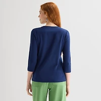 St. John's Bay Womens V Neck 3/4 Sleeve T-Shirt