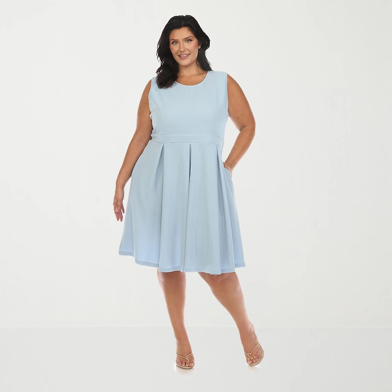 White Mark Womens Plus Round Neck Sleeveless Fit + Flare Dress