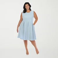 White Mark Womens Plus Round Neck Sleeveless Fit + Flare Dress
