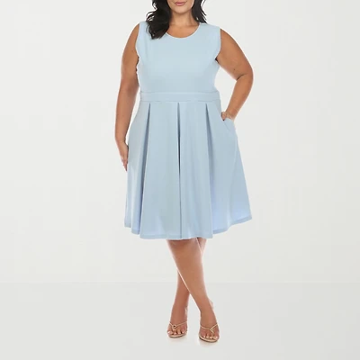 White Mark Womens Plus Round Neck Sleeveless Fit + Flare Dress