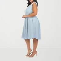 White Mark Womens Plus Round Neck Sleeveless Fit + Flare Dress