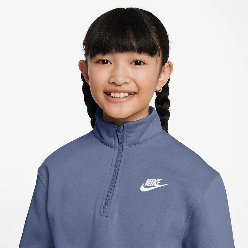 Nike Club Big Kid Girls Mock Neck Long Sleeve Fleece Active Quarter-Zip Pullover