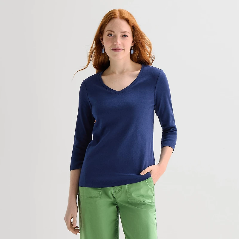 St. John's Bay Womens V Neck 3/4 Sleeve T-Shirt