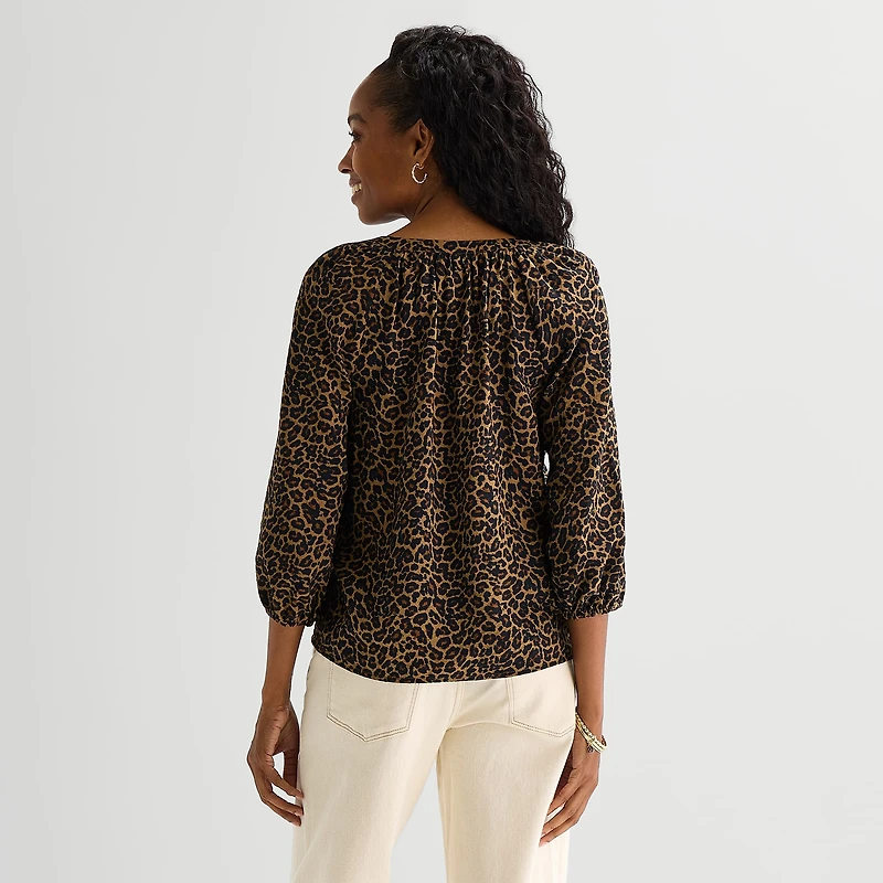 St. John's Bay Womens Split Tie Neck 3/4 Sleeve Blouse
