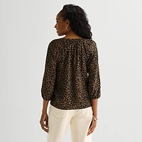 St. John's Bay Womens Split Tie Neck 3/4 Sleeve Blouse