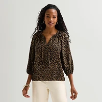 St. John's Bay Womens Split Tie Neck 3/4 Sleeve Blouse