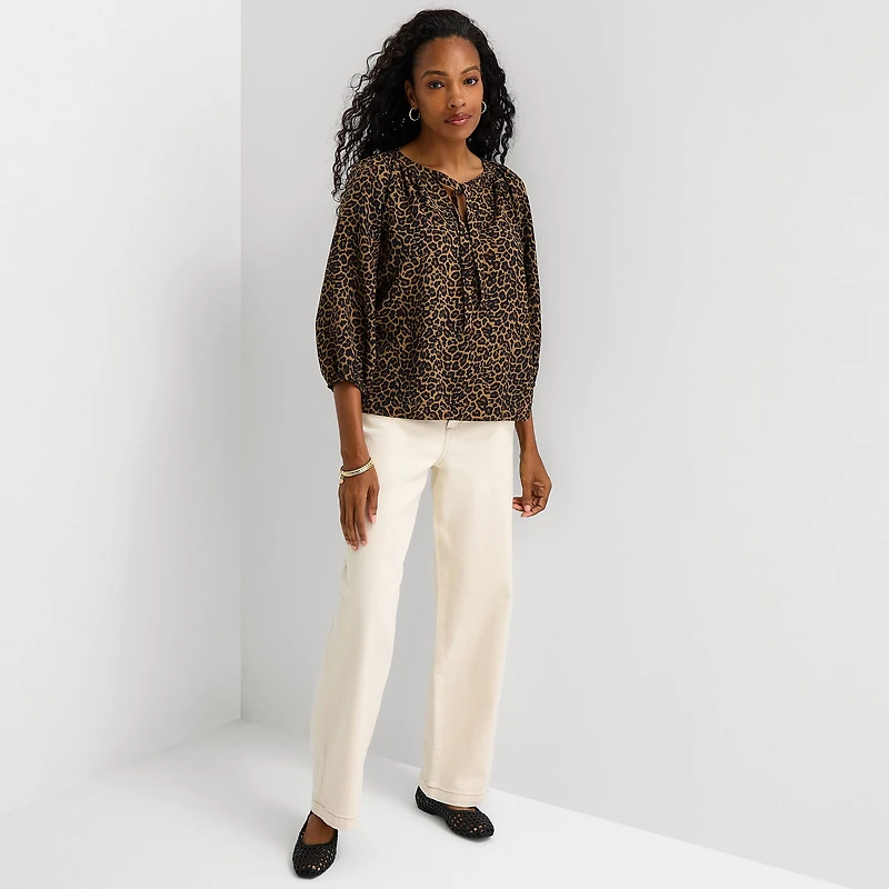 St. John's Bay Womens Split Tie Neck 3/4 Sleeve Blouse