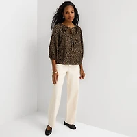 St. John's Bay Womens Split Tie Neck 3/4 Sleeve Blouse