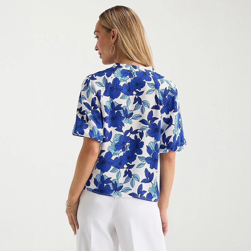 Liz Claiborne Womens Tall V Neck Short Sleeve Satin Blouse