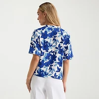 Liz Claiborne Womens Tall V Neck Short Sleeve Satin Blouse