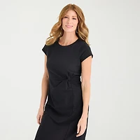 Liz Claiborne Womens Tall Midi Crew Neck Short Sleeve Sheath Dress