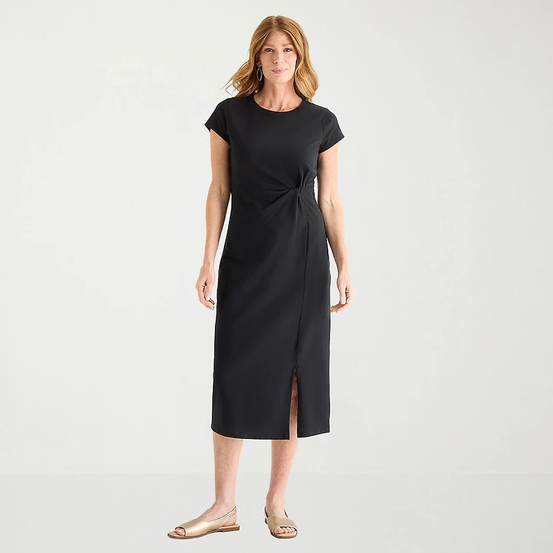 Liz Claiborne Womens Tall Midi Crew Neck Short Sleeve Sheath Dress