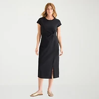 Liz Claiborne Womens Tall Midi Crew Neck Short Sleeve Sheath Dress