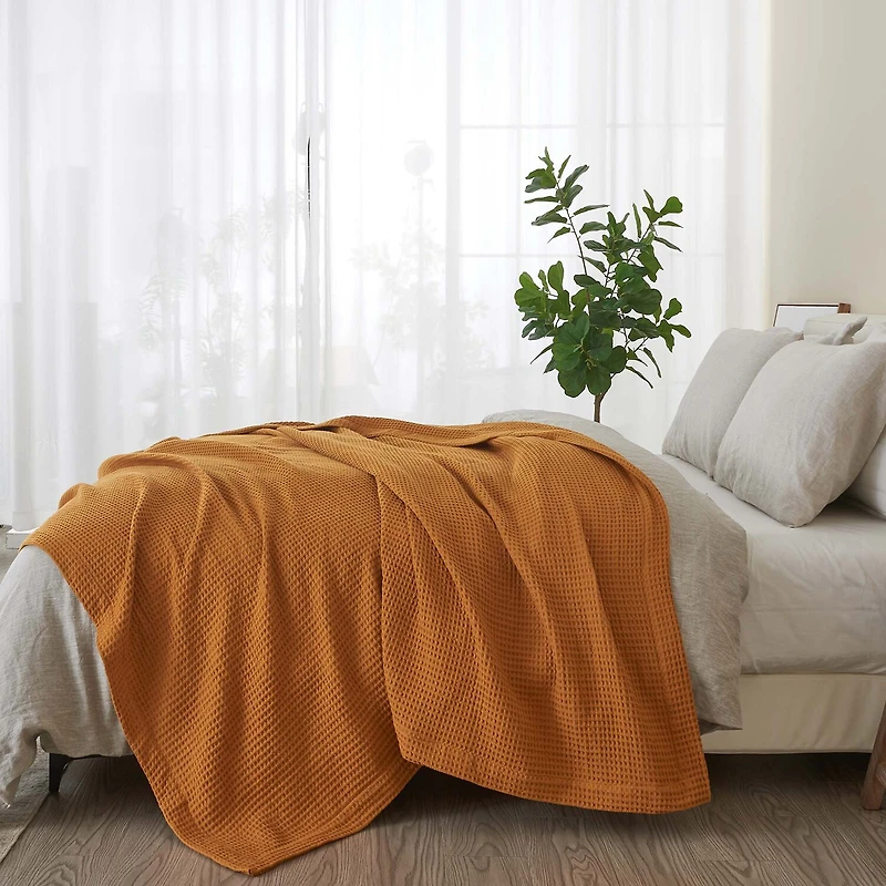 Patina Vie Maison Cotton Waffle Weave Washable Reversible Hypoallergenic Lightweight Throw