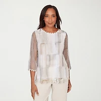 Alfred Dunner Natural Wonder Womens Crew Neck 3/4 Sleeve T-Shirt