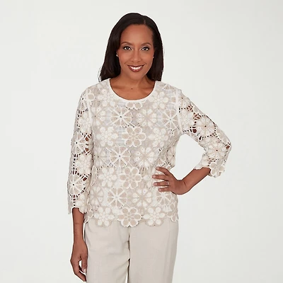 Alfred Dunner Natural Wonder Womens Crew Neck 3/4 Sleeve T-Shirt