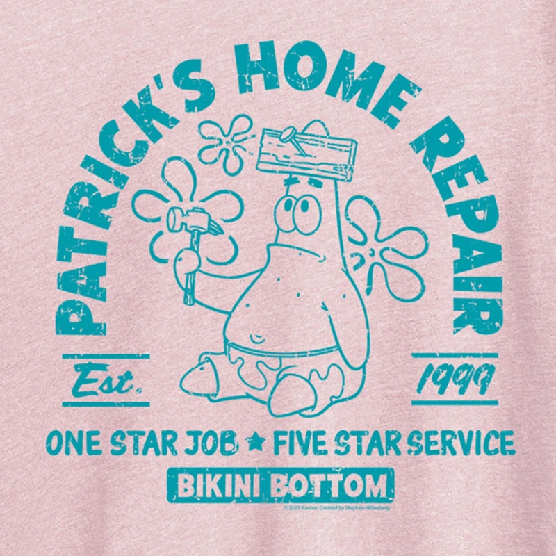Patricks Home Repair Womens Crew Neck Short Sleeve Classic Fit Spongebob Graphic T-Shirt