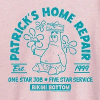Patricks Home Repair Womens Crew Neck Short Sleeve Classic Fit Spongebob Graphic T-Shirt