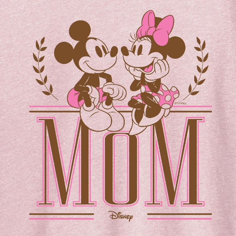 Mom Prep Collegiate Womens Crew Neck Short Sleeve Classic Fit Mickey Mouse Minnie Graphic T-Shirt