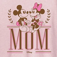 Mom Prep Collegiate Womens Crew Neck Short Sleeve Classic Fit Mickey Mouse Minnie Graphic T-Shirt