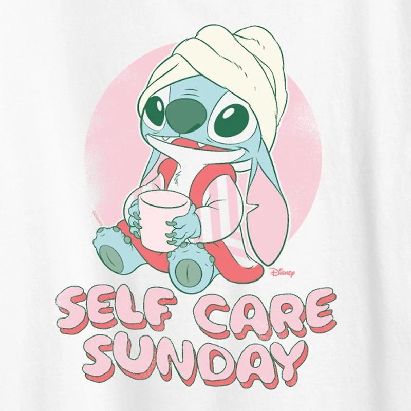 Stitch Self Care Womens Crew Neck Short Sleeve Classic Fit Graphic T-Shirt