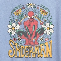 Spiderman Florals Womens Crew Neck Short Sleeve Classic Fit Graphic T-Shirt