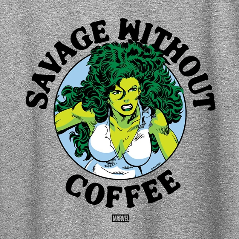 Savage Without Coffee Womens Crew Neck Short Sleeve Classic Fit Marvel Graphic T-Shirt