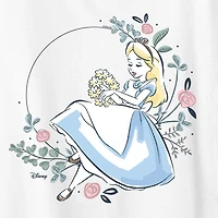 Circle Of Flowers Womens Crew Neck Short Sleeve Classic Fit Alice Wonderland Graphic T-Shirt