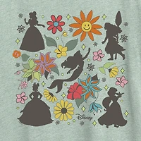 Princess Group Flowers Womens Crew Neck Short Sleeve Classic Fit Graphic T-Shirt