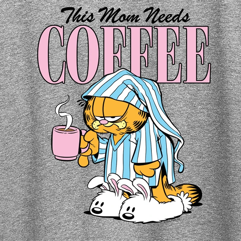 Mom Needs Coffee Womens Crew Neck Short Sleeve Classic Fit Garfield Graphic T-Shirt