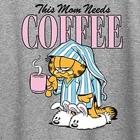 Mom Needs Coffee Womens Crew Neck Short Sleeve Classic Fit Garfield Graphic T-Shirt