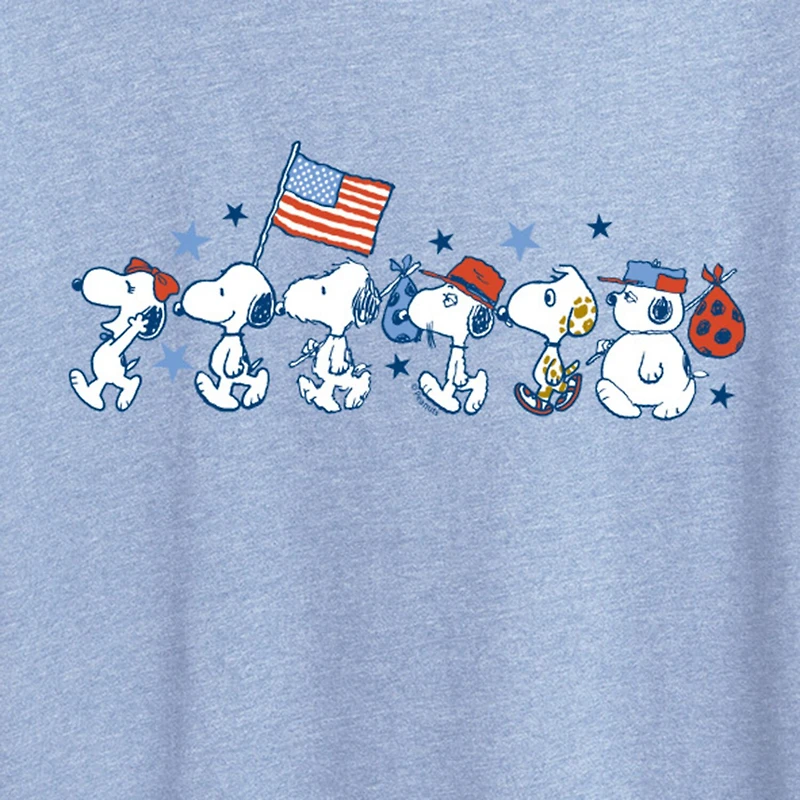 Snoopy Sibs Americana Womens Crew Neck Short Sleeve Classic Fit Graphic T-Shirt