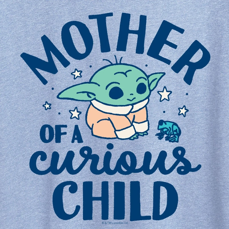 Mother Of A Curious Child Womens Crew Neck Short Sleeve Classic Fit Baby Yoda Graphic T-Shirt