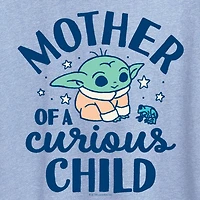 Mother Of A Curious Child Womens Crew Neck Short Sleeve Classic Fit Baby Yoda Graphic T-Shirt