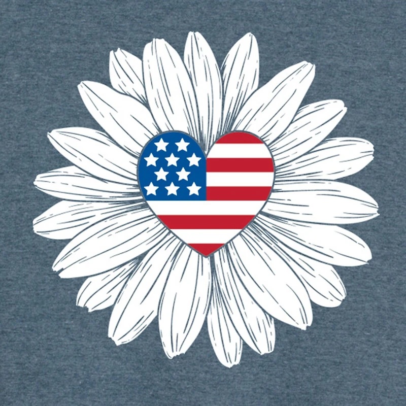 Daisy Flag Heart Center Womens Crew Neck Sleeveless Duck Tank Top