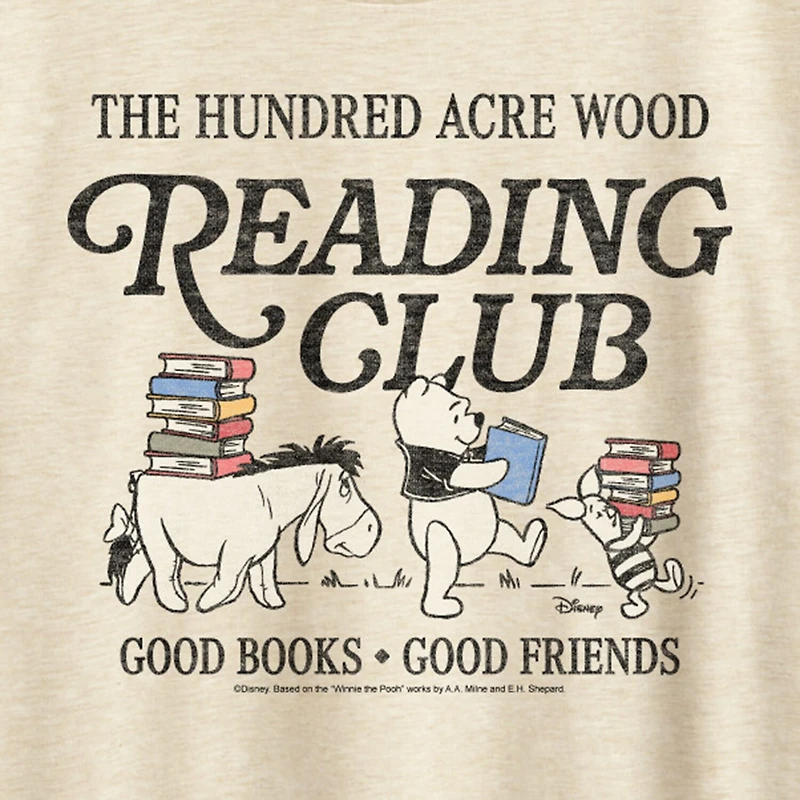 Reading Club Womens Crew Neck Short Sleeve Classic Fit Winnie The Pooh Graphic T-Shirt