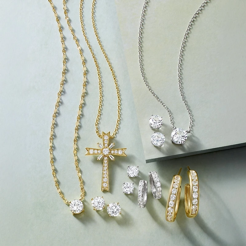 Yes, Please! Womens Lab Created White Sapphire Sterling Silver 2 Pair Earring Set