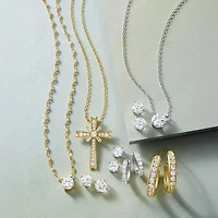 Yes, Please! Womens Lab Created White Sapphire Sterling Silver 2 Pair Earring Set