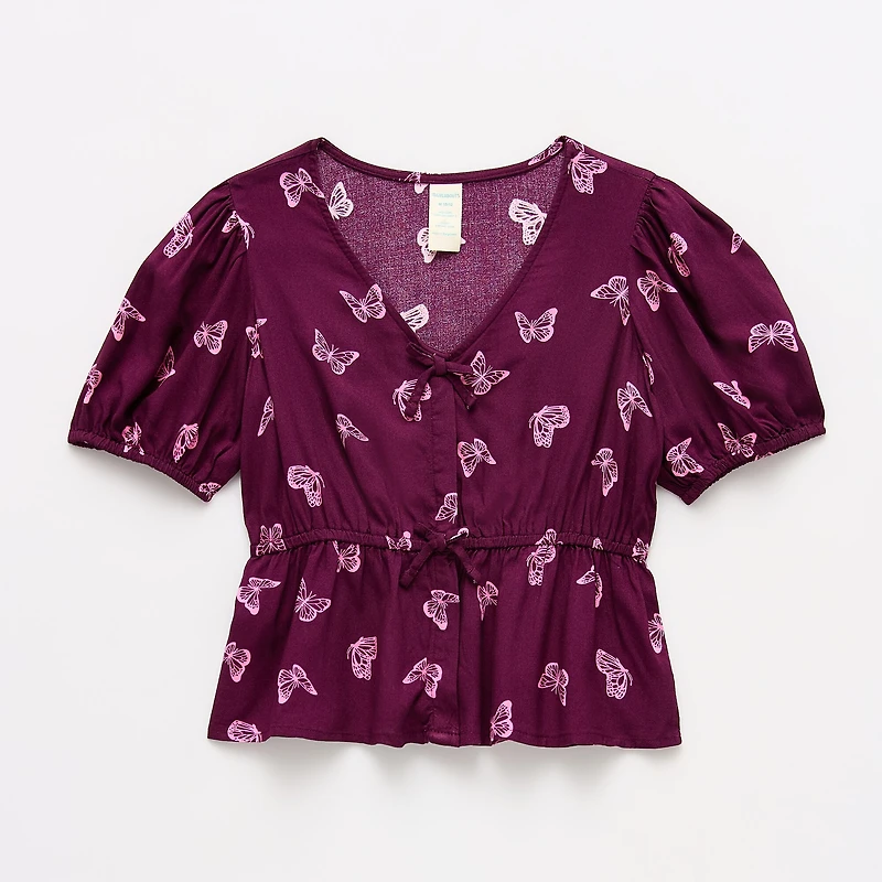 Thereabouts Little & Big Kid Girls V Neck Short Sleeve Blouse