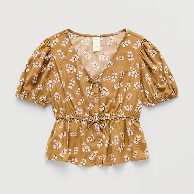 Thereabouts Little & Big Kid Girls V Neck Short Sleeve Blouse