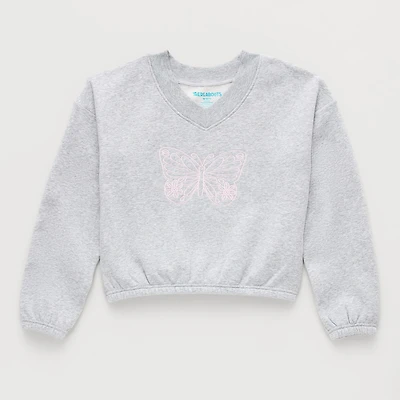 Thereabouts Little & Big Kid Girls V Neck Fleece Embroidered Long Sleeve Sweatshirt